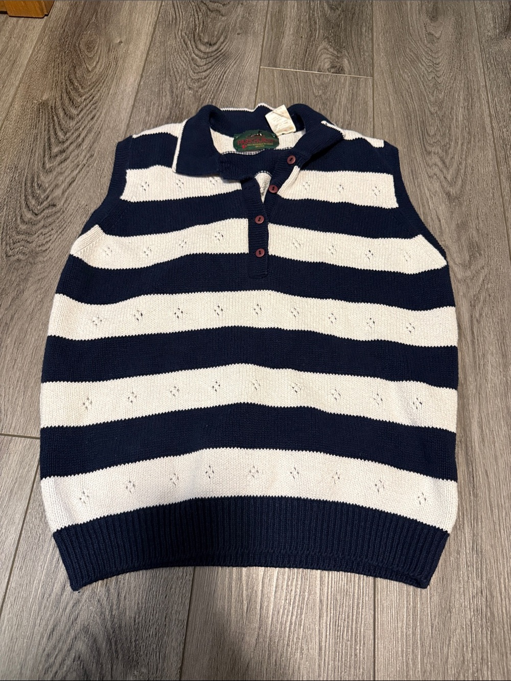 Striped Sleeveless Knit Sweater Vest - Navy & White